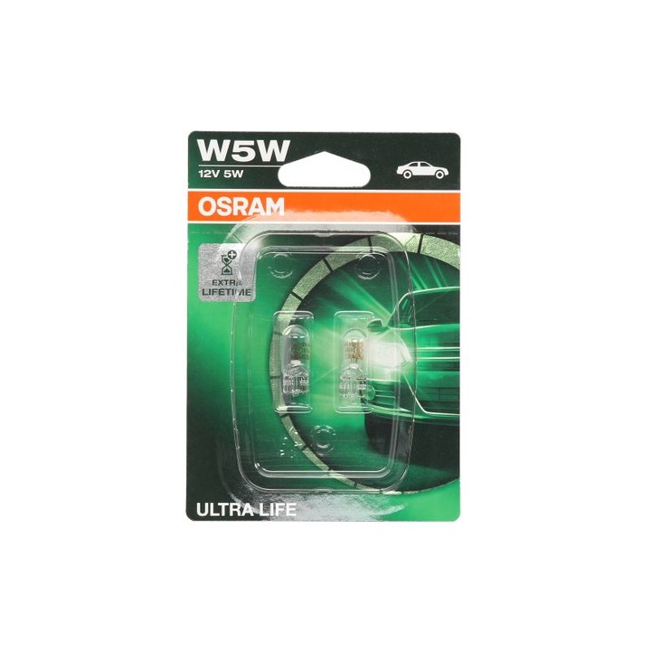 Set 2 bucati bec W5W 12V 5W, W2, 1X9, 5D OSRAM
