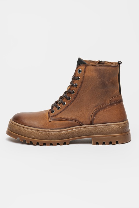 Pepe Jeans London, Ghete din piele cu fermoar, Maro