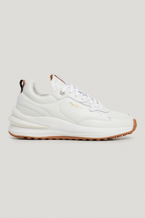 Pepe Jeans London, Telitalpú sneaker nyersbőr részletekkel, Törtfehér