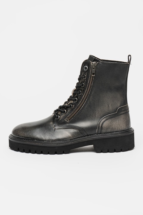 Pepe Jeans London, Ghete de piele cu fermoar, Negru stins