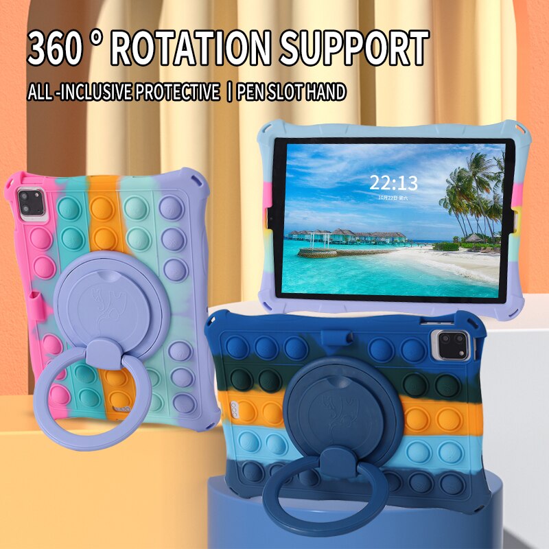 Husa tableta, PMIXO, pentru iPad de 10,9/11 inch, suport rotativ, anti-soc, jucarie antistres, albastru