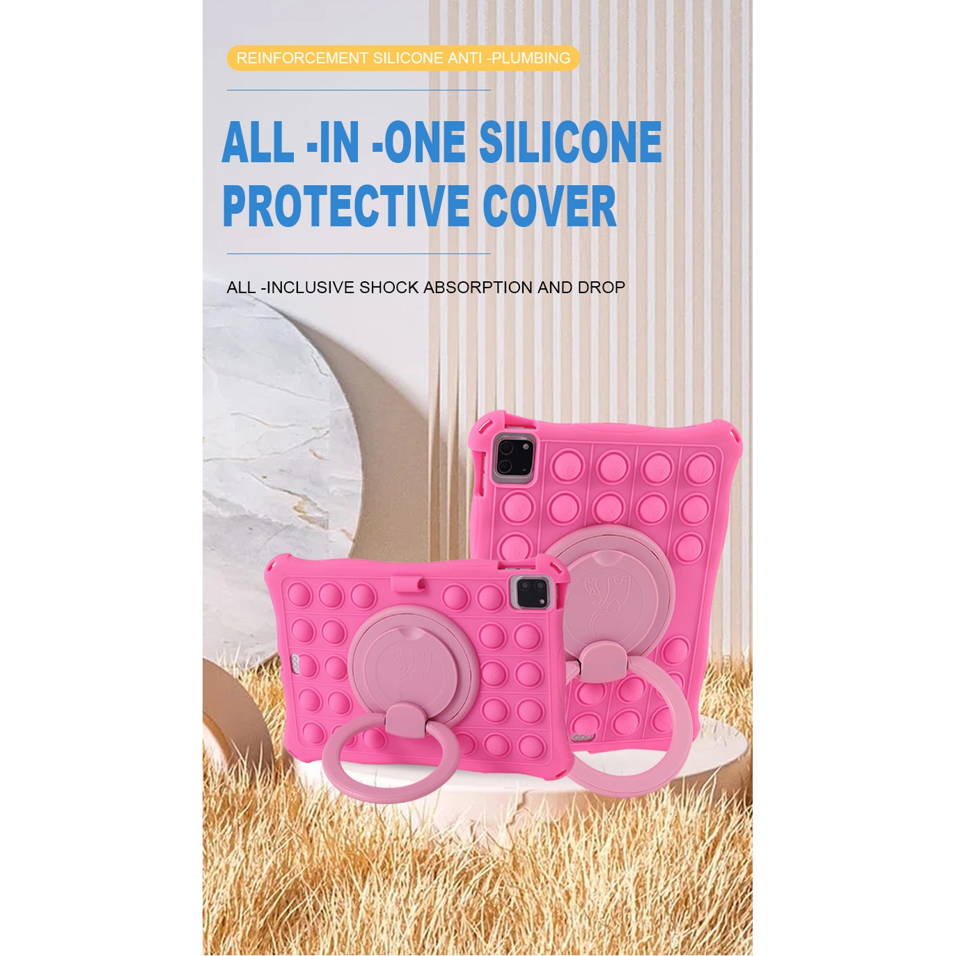 Husa tableta, PMIXO, pentru iPad de 10,9/11 inch, suport rotativ, anti-soc, jucarie antistres, albastru