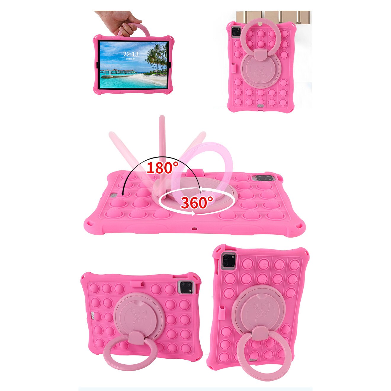 Husa tableta, PMIXO, pentru iPad de 10,9/11 inch, suport rotativ, anti-soc, jucarie antistres, albastru