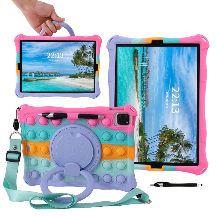 Капак за таблет, PMIXO, за iPad 9.7 инча, въртящ се, против падане, розов