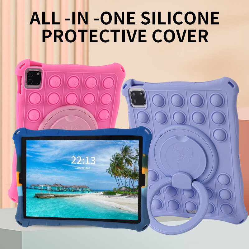 Husa tableta, PMIXO, pentru iPad de 10,9/11 inch, suport rotativ, anti-soc, jucarie antistres, albastru