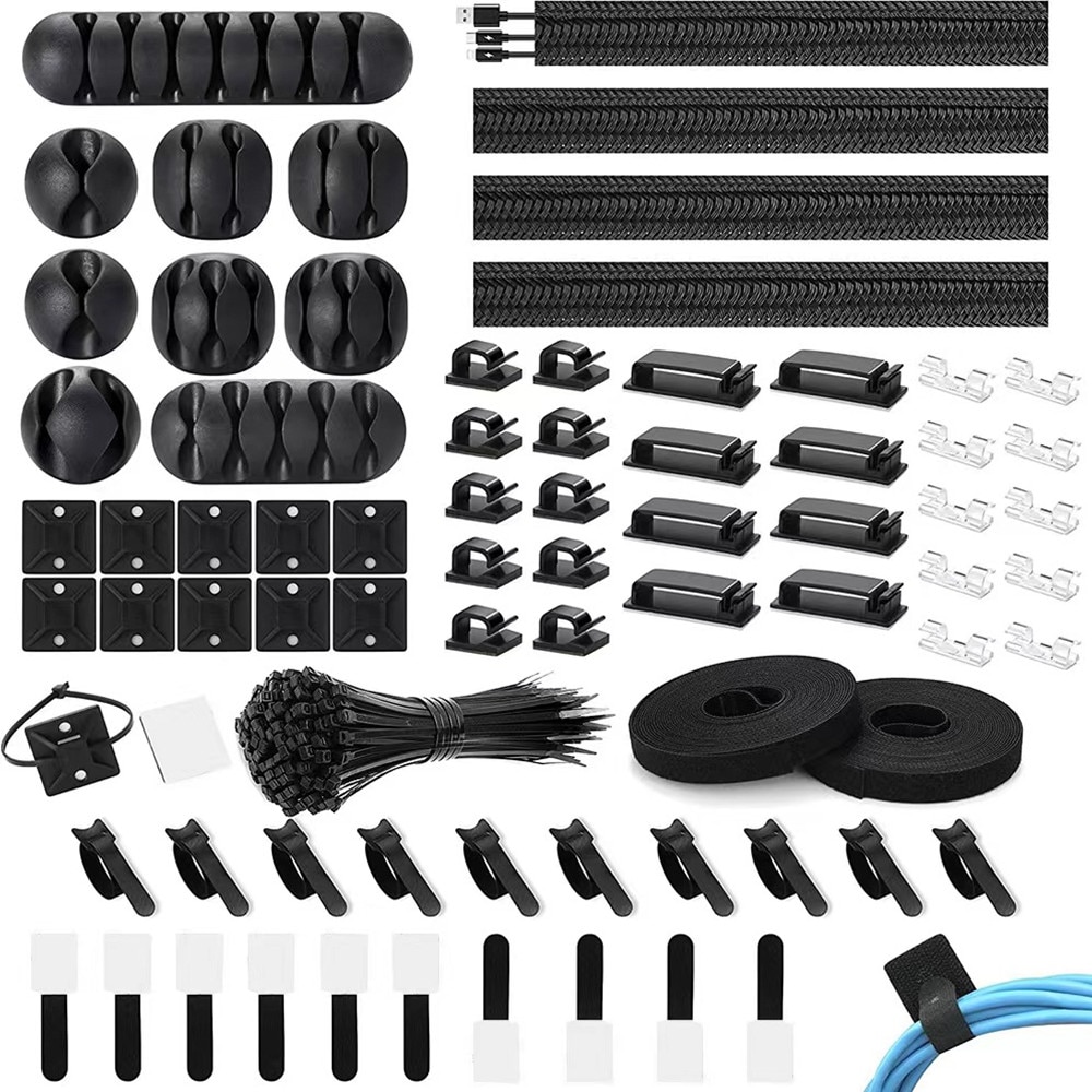 Set Riglete Cabluri Set 173 organizatoare de cabluri, din silicon, negru - eMAG.ro