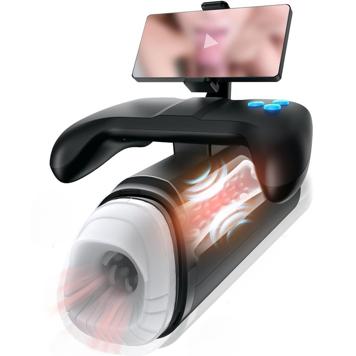 Мъжки мастурбатор Excitat, 6 скорости, Въртящ се на 360 градуса държач за телефон, Черен