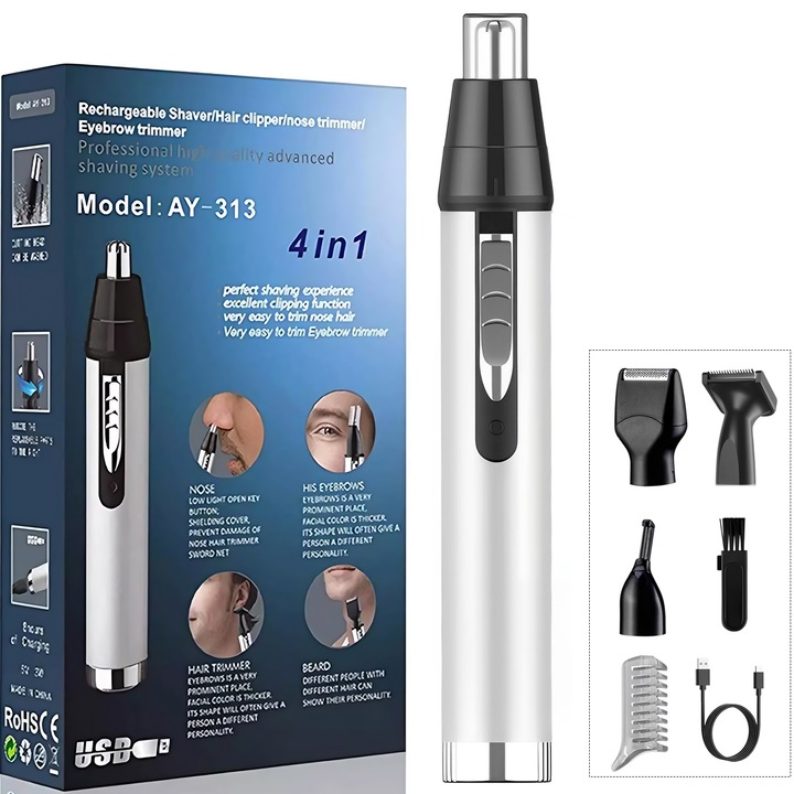 Aparat de tuns profesional multifunctional pentru barba si par, BYONDSELF®, tunde parul nasului, parul urechii, sprancenele, fata, curat si rapid, rezistent la apa, aparat de ras portabil, reincarcabil prin USB, capacitate mare a bateriei