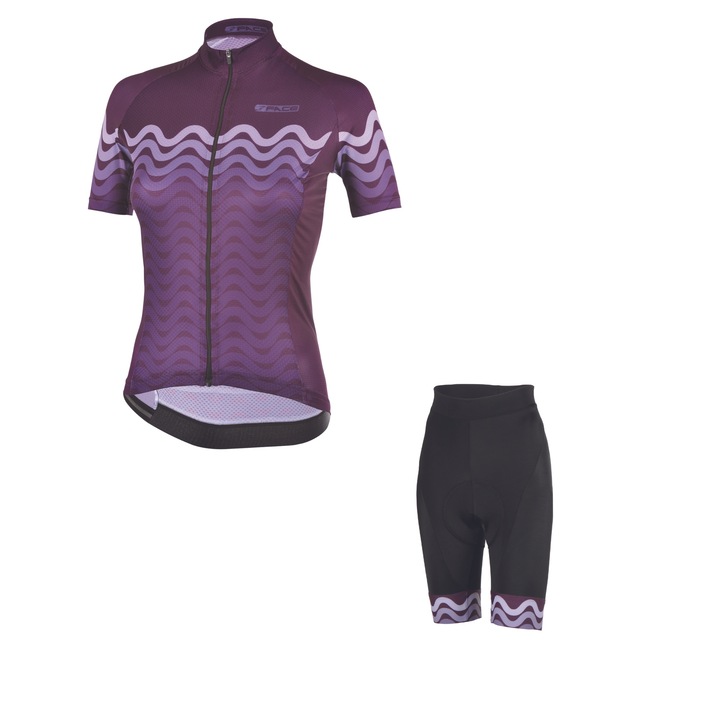 Set tricou + pantaloni de ciclism ThreeFace Waves, bordeaux, S, dama