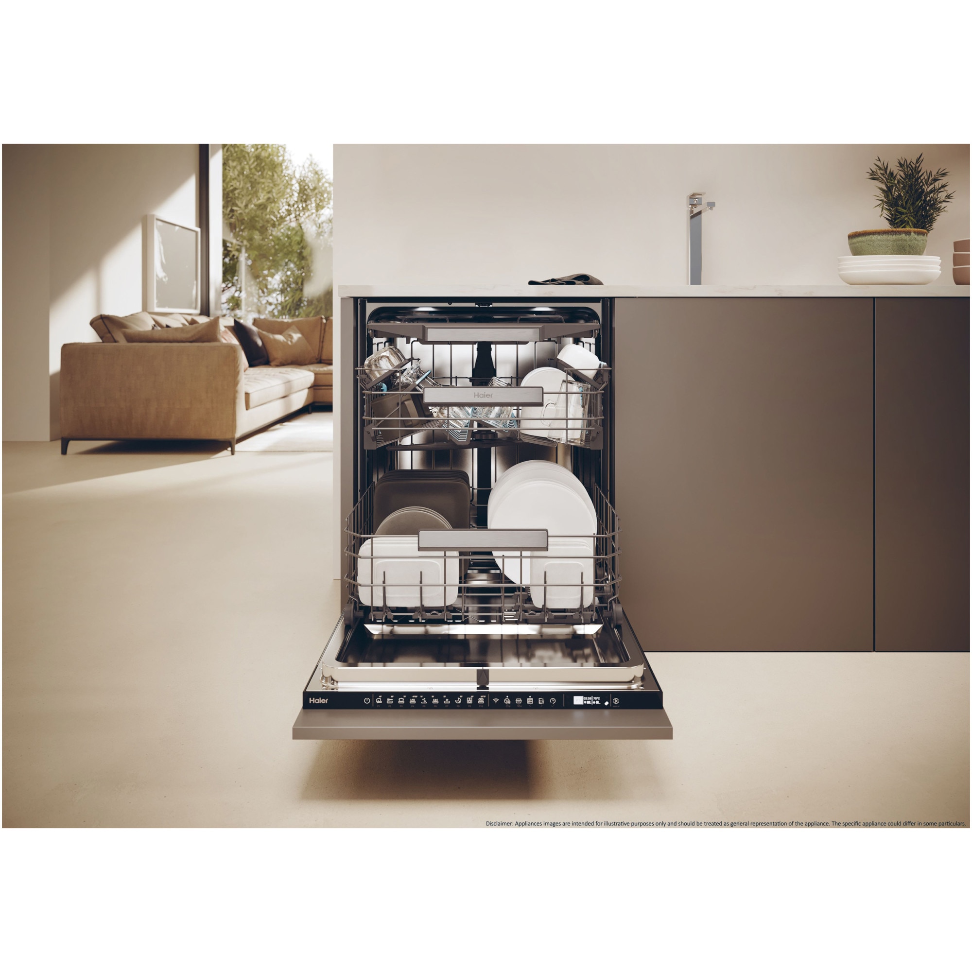 Masina de spalat vase incorporabila Haier I-Pro Shine Series 6 XS 4A4M3PB, 14 seturi, 10 programe, Clasa A, Motor Inverter, Wi-Fi, AI program, H-arm spray, Maxi Tub, Automatic open door, Power Wash, Total Water block, Sliding door, 60 cm