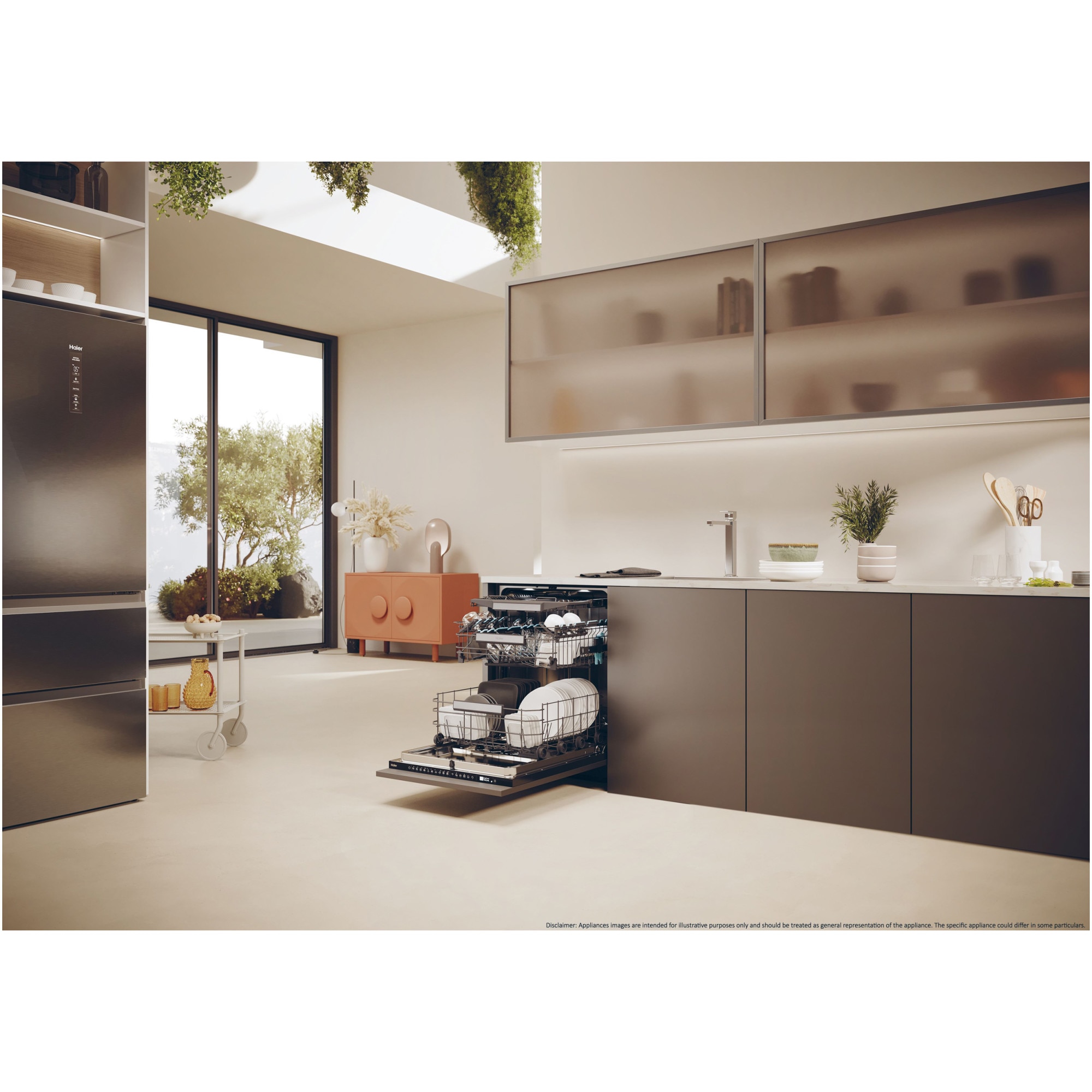 Masina de spalat vase incorporabila Haier I-Pro Shine Series 6 XS 4A4M3PB, 14 seturi, 10 programe, Clasa A, Motor Inverter, Wi-Fi, AI program, H-arm spray, Maxi Tub, Automatic open door, Power Wash, Total Water block, Sliding door, 60 cm