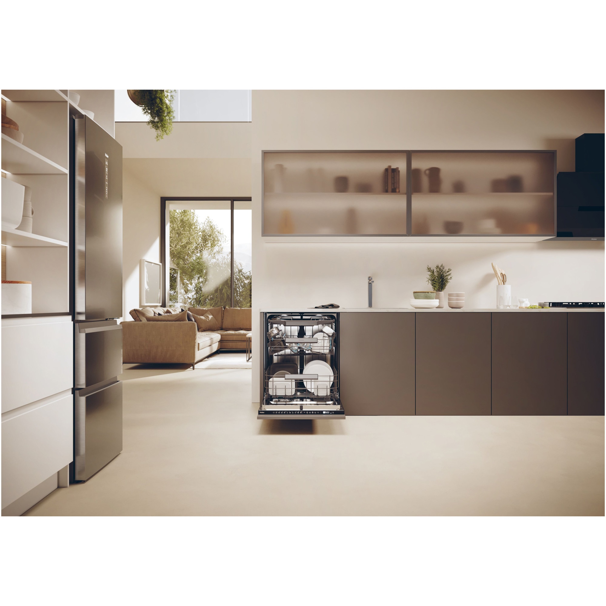 Masina de spalat vase incorporabila Haier I-Pro Shine Series 6 XS 4A4M3PB, 14 seturi, 10 programe, Clasa A, Motor Inverter, Wi-Fi, AI program, H-arm spray, Maxi Tub, Automatic open door, Power Wash, Total Water block, Sliding door, 60 cm