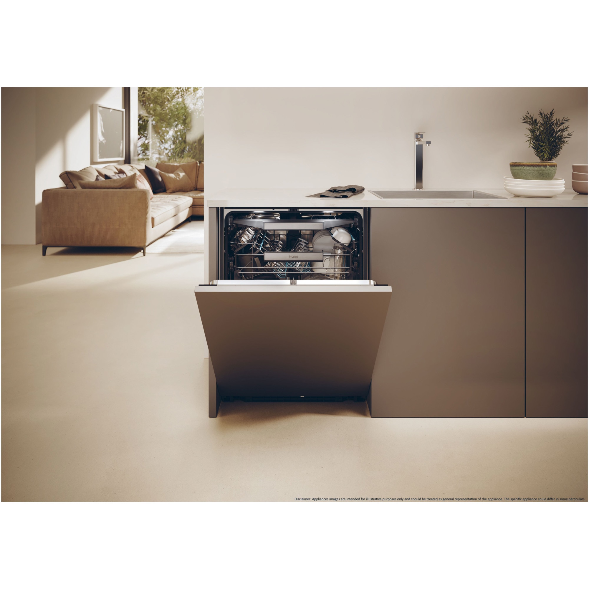 Masina de spalat vase incorporabila Haier I-Pro Shine Series 6 XS 4A4M3PB, 14 seturi, 10 programe, Clasa A, Motor Inverter, Wi-Fi, AI program, H-arm spray, Maxi Tub, Automatic open door, Power Wash, Total Water block, Sliding door, 60 cm