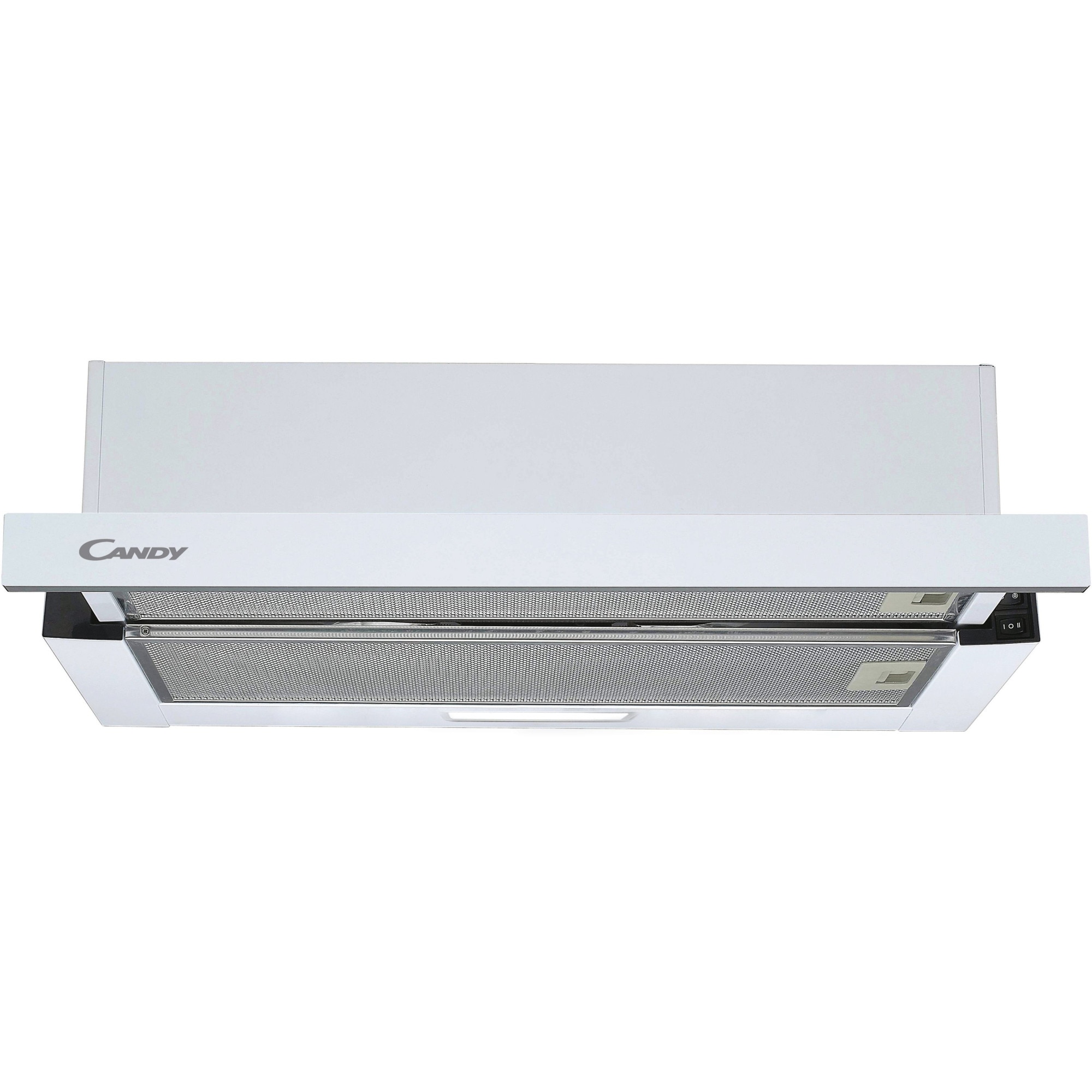 Hota telescopica incorporabila Candy CBT60RWG, Putere de absorbtie 402 mc/h, 2 Viteze, LED, 60 cm, Sticla alba