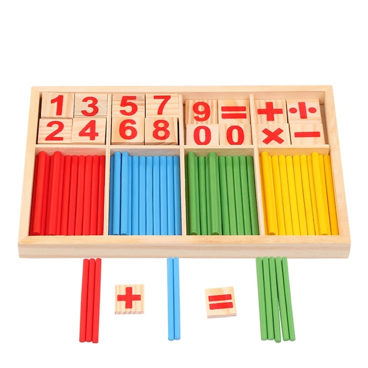 Set de jucarii educationale pentru matematica Montessori, NUODWELL, Neteda si rezistenta, Imbogateste imaginatia, Cultivati conceptul de numere pentru copil, Pentru prescolari, elementare si gradinita, Lemn, 23.5x16x2.8cm, Multicolor