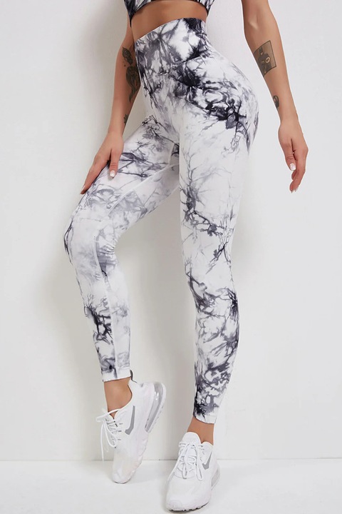 Pantaloni fitness modelatori Marble, Alb/Negru L INTL