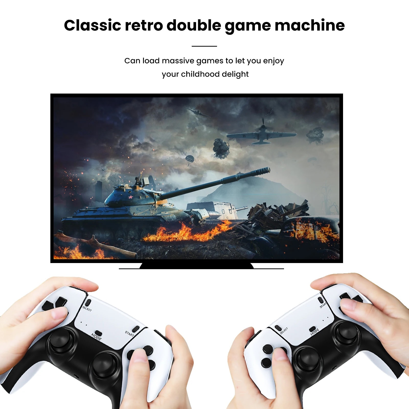 Consola jocuri tip stick, NUODWELL, Suport 2 jucatori, cu 2 controlere de joc, Iesire HDMI de inalta definitie, 20000 de jocuri incorporate, Operare usoara si de transportat, Perfect pentru copii si adulti, ABS, Alb
