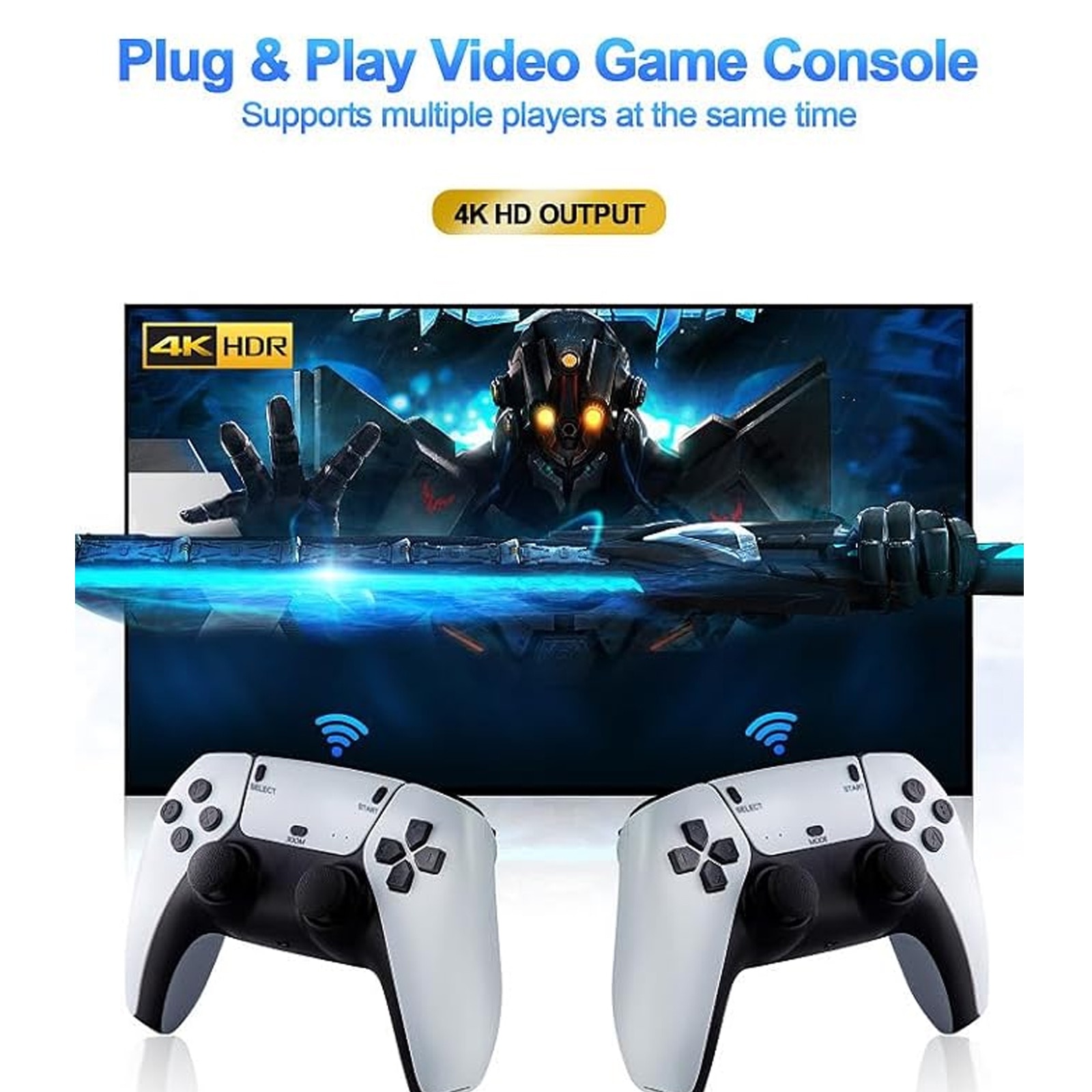 Consola jocuri tip stick, NUODWELL, Suport 2 jucatori, cu 2 controlere de joc, Iesire HDMI de inalta definitie, 20000 de jocuri incorporate, Operare usoara si de transportat, Perfect pentru copii si adulti, ABS, Alb