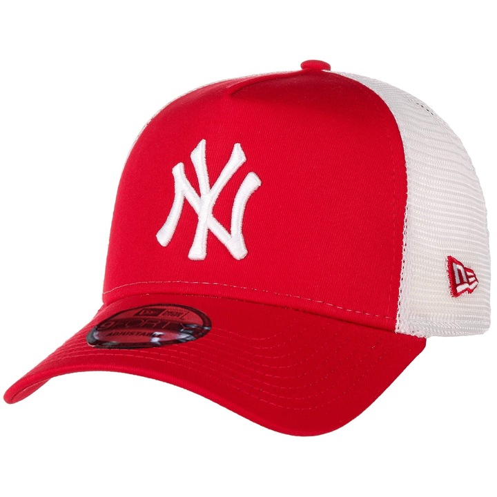 Шапка с бродирано лого на New York Yankees, Hggzeg, извита периферия, козирка, мрежа, 3D бродерия, универсален размер, унисекс, регулируема лента на гърба, градски модел, полиестер, червено/бяло, един размер