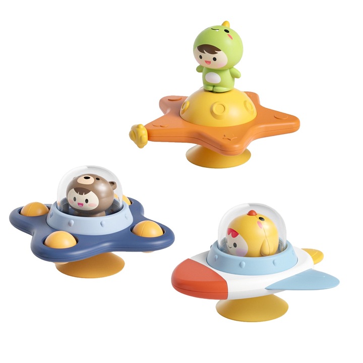 Set 3 jucarii spinner, Hggzeg, Cu ventuza, Stivuibile si detasabil, Puteti juca pe masa in orice moment, Dezvolta coordonarea mana-ochi, Frumos, Durabil, Usor si compact, Usor de depozitat, ABS/Silicon, Pentru de 1-3 ani, Multicolor