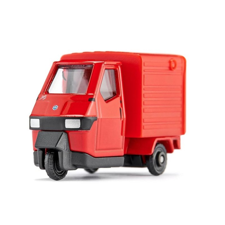 Játék motorkerékpár, Piaggio Ape 50, fém és műanyag, piros, 6,4x3,1x3,8 cm