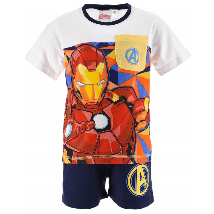Set tricou si pantaloni scurti baieti Marvel Avengers Iron Man, bumbac, multicolor