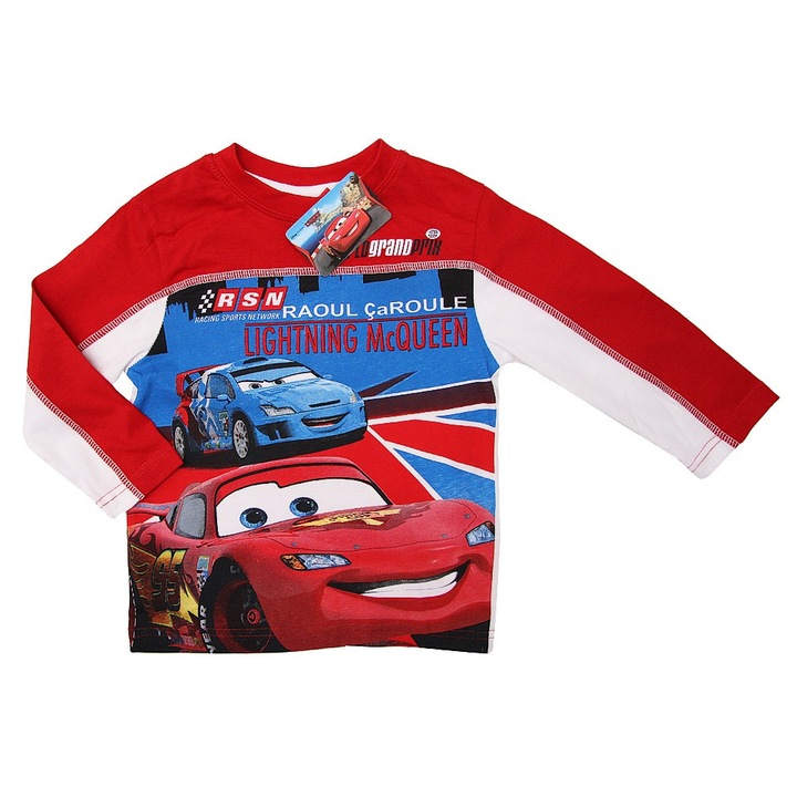 Bluza copii, Disney PIXAR Cars, Lightning McQueen, bumbac, rosu-alb, marimea 126