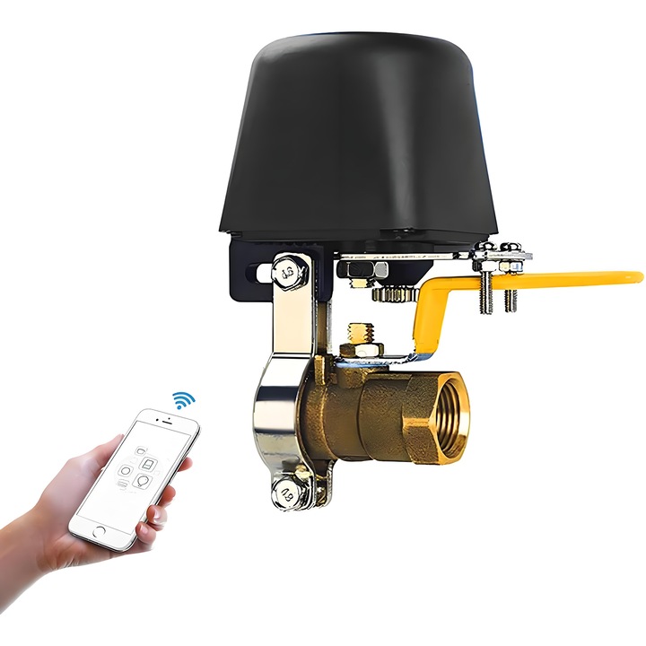 Electrovalva cu colier ajustabil pentru tevi de gaz/apa cu actionare automata WiFi, compatibil Tuya/Smartlife, Latauar