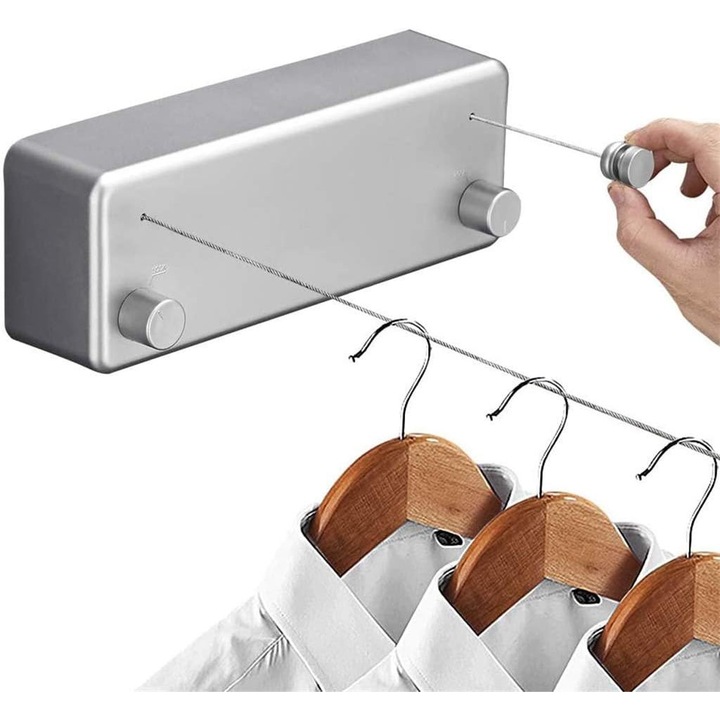 Стенен сушилник за дрехи, прибиращ се с висок капацитет на сушене, Latauar, лесен монтаж, 8,4 линейни м, поддържа до 50 кг, сребрист