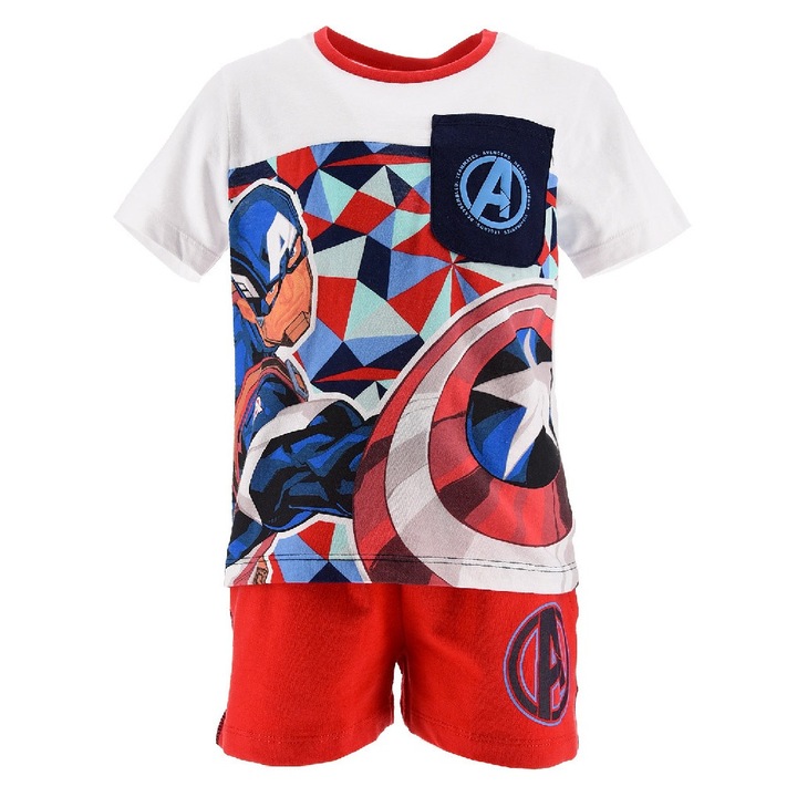 Set tricou si pantaloni scurti baieti Marvel Avengers Captain America, bumbac, multicolor