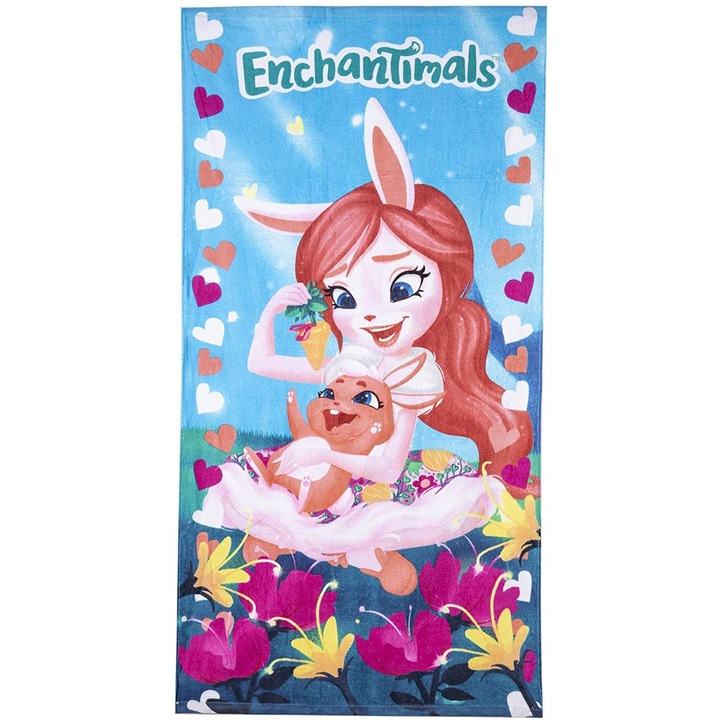 Prosop de plaja Enchantimals Bree Bunny si Twist, bumbac/poiester, multicolor, 70x140cm