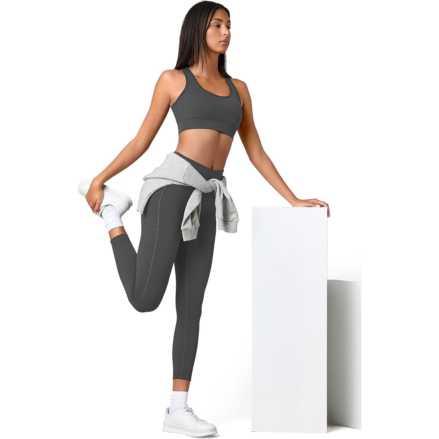 Pantaloni sport dama, tip colanti, captusiti cu polar, cu talie inalta si  buzunare, pentru pilates, yoga, aerobic, alergare, pentru iarna, marimea S, 