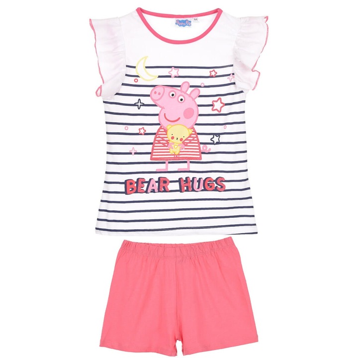 Set pijama pentru copii, Swinka Peppa, bumbac, roz cu alb, 98-116cm