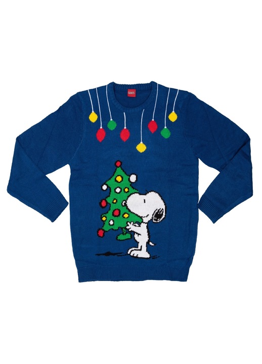 Uniszex pulóver, The Peanuts Snoopy kollekció, karácsonyi téma, akril, kék, S