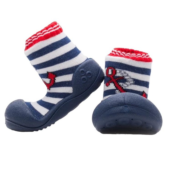 Pantofi copii Attipas Marin, antiderapanti, textil, elastici, albastru / alb, 22.5 EU