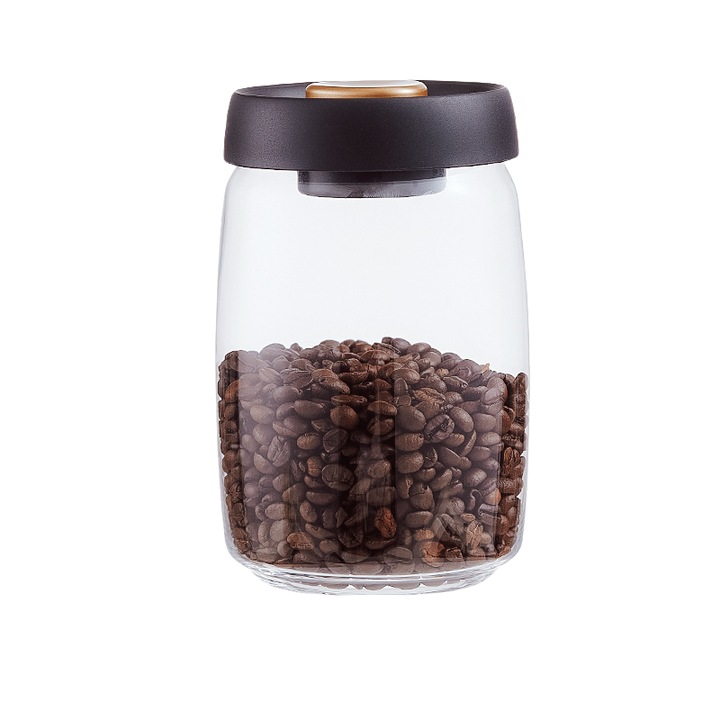 Cutie de cafea cu vid, Bincoo, Sticla borosilicata inalta, 1.2l, transparent
