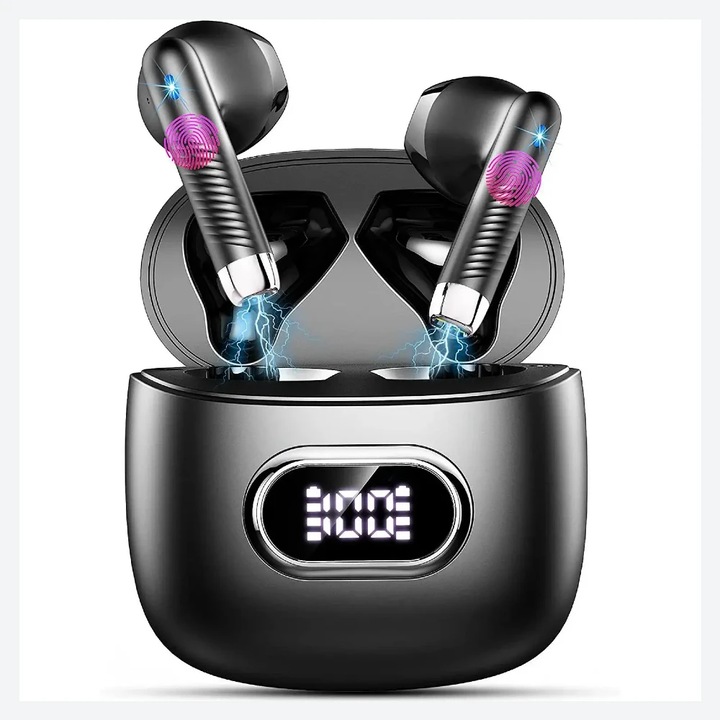 LUMAUDiO® Kyro Vezeték nélküli fülhallgató, 2 mikrofon, 40 óra autonómia, Fekete