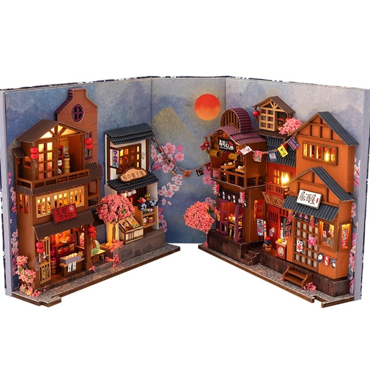 WALALLA 3D puzzle, DIY könyvsarok, LED világítás, cseresznyevirág, gyerekeknek/felnőtteknek