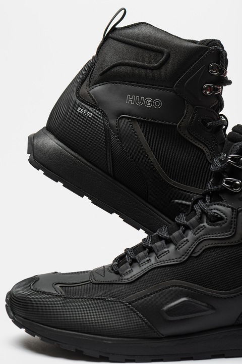 HUGO, Pantofi sport inalti cu garnituri de piele ecologica, Negru