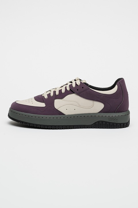 HUGO, Pantofi sport cu garnituri de piele Kilian, Alb murdar/Violet pruna
