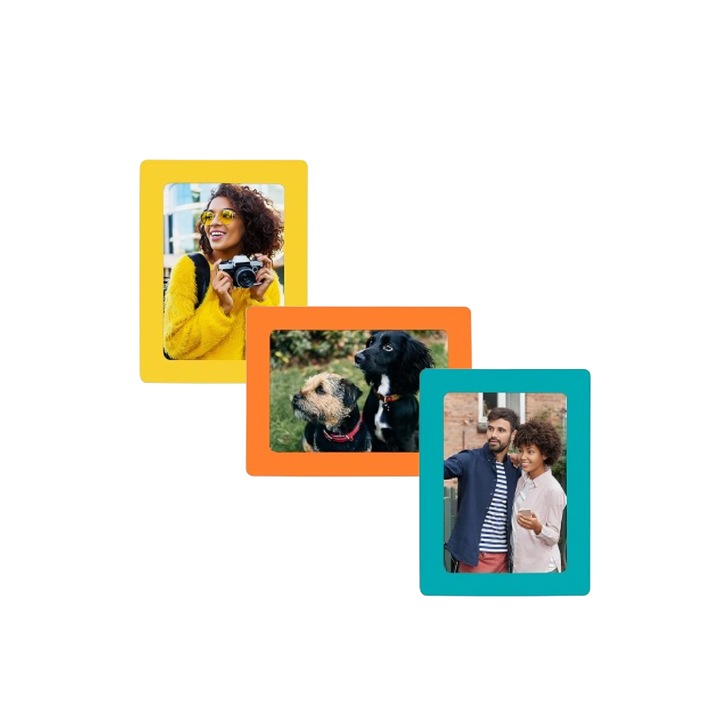 Set 9 rame foto magnetice, pentru frigider, 3 culori, 15.5 x 11.5 cm, Multicolor