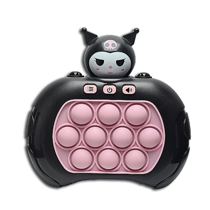 Joc interactiv Pop-It Consola, antistres, cu sunete si lumini, Kuromi Negru, SARALMA®