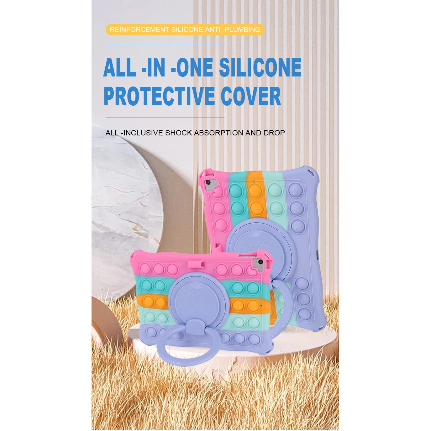 Husa tableta, PMIXO, pentru iPad de 10,2/10,5 inch, suport rotativ, albastru