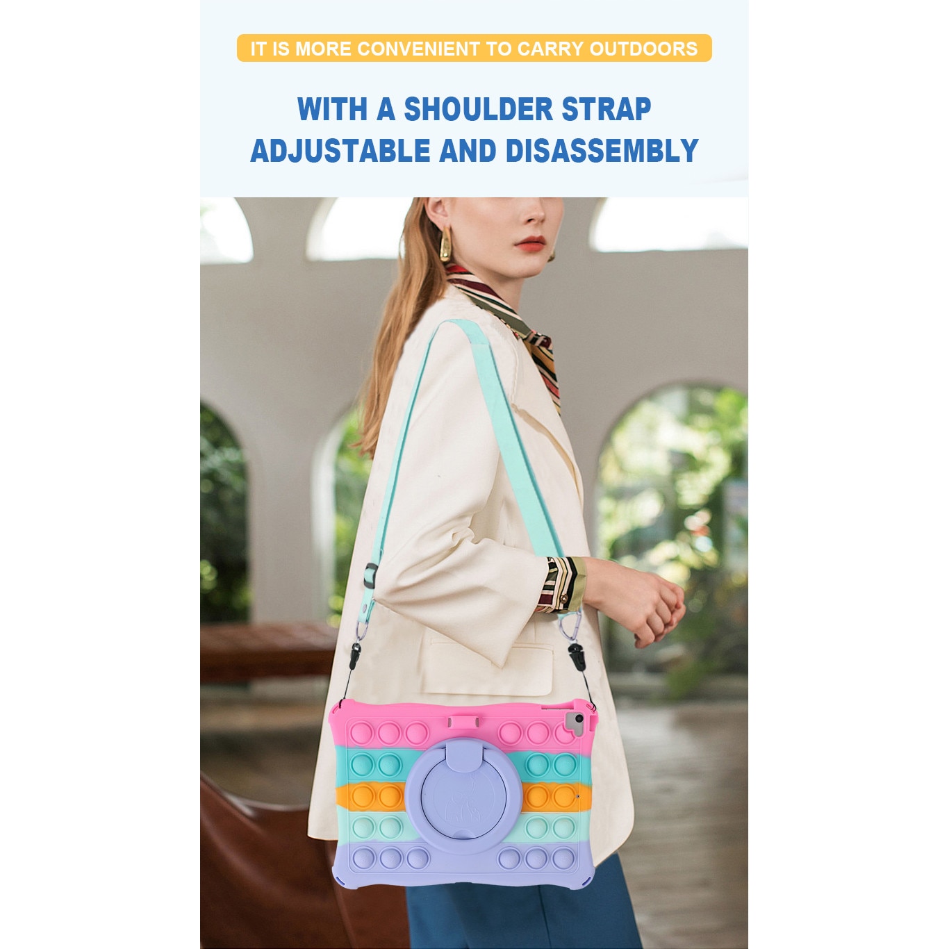 Husa tableta, PMIXO, pentru iPad de 10,2/10,5 inch, suport rotativ, albastru