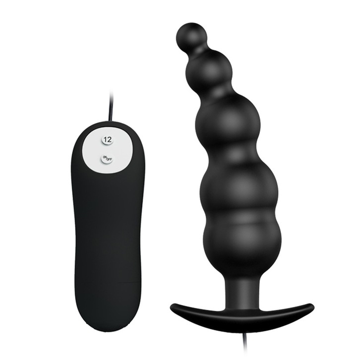 Buttplug vibrátor, fokozatos növekedés, távirányító, anális stimuláció, 12 különböző sebesség, fekete, vízálló