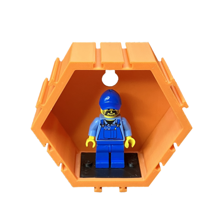 Suport Modular Hexagonal pentru figurine LEGO, 1 camera, suport perete, Plastic, Portocaliu