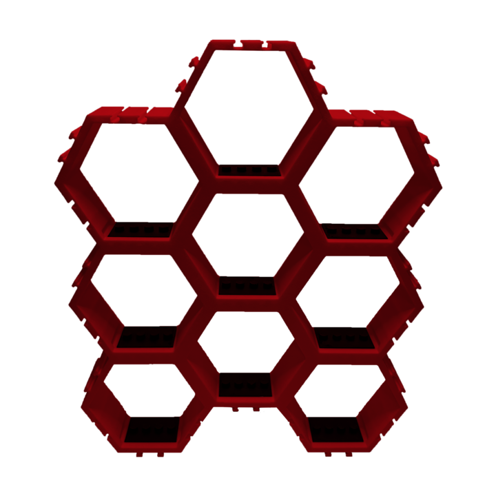 Suport Modular Hexagonal pentru figurine LEGO, 9 camere, Plastic, Rosu