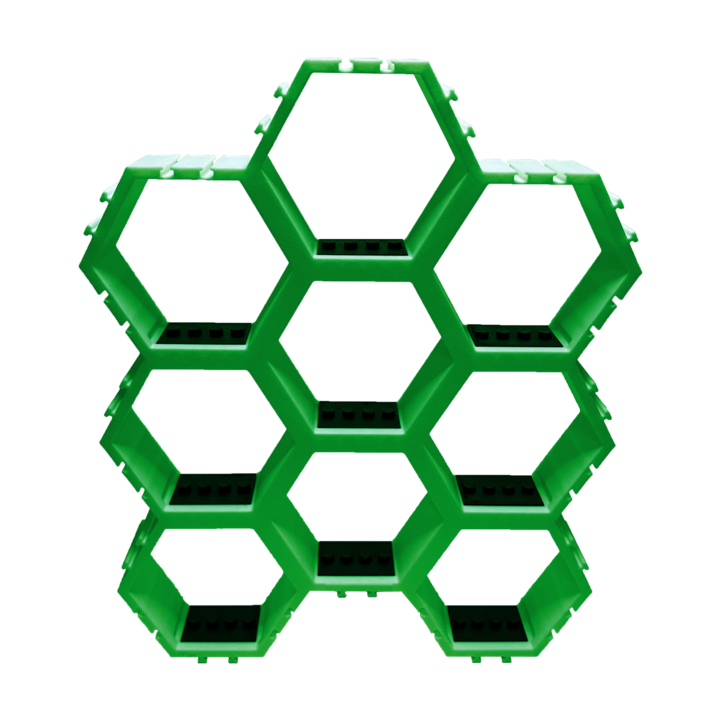 Suport Modular Hexagonal pentru figurine LEGO, 9 camere, Plastic, Verde
