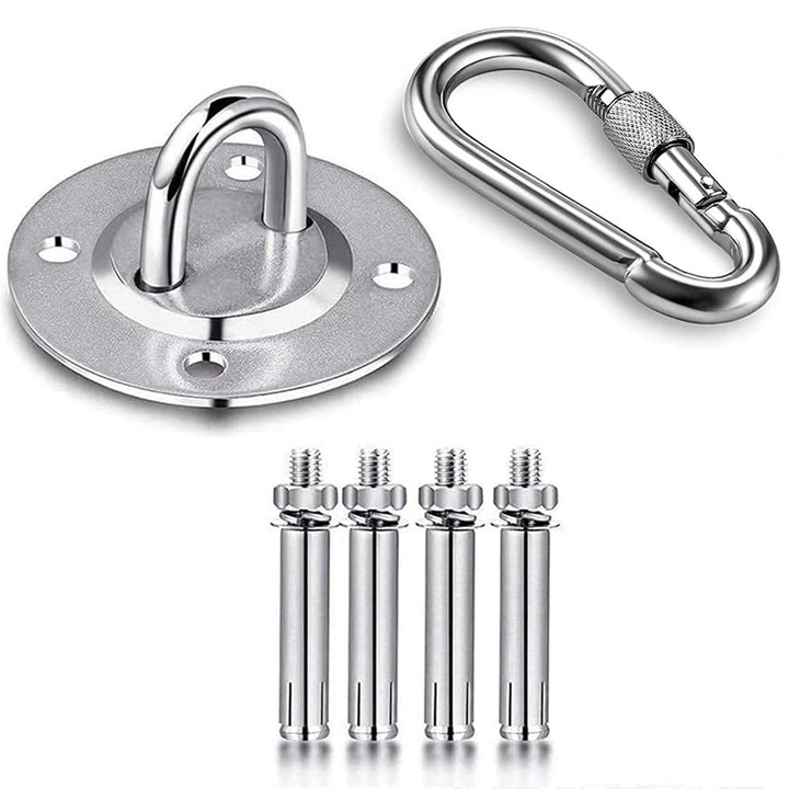 Комплект за монтаж на хамак/люлка BOMSTOM, за бетонен таван, опори 200 кг, сребрист, 7-9 години