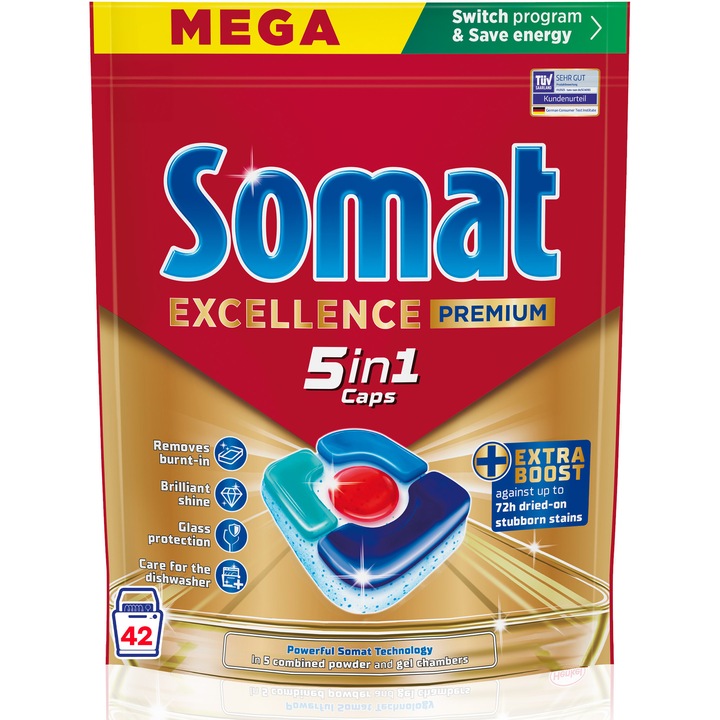 Капсули за съдомиялна Somat Excellence 5in1, 42 измивания